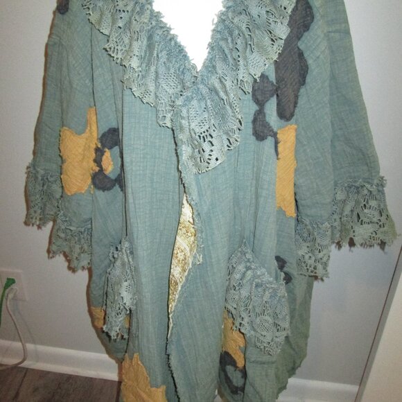 ππOli & Hali LAST ONE! FLOWER PATCHWORK LACE RUFFLE DUSTER NWT Sz L - Picture 9 of 15